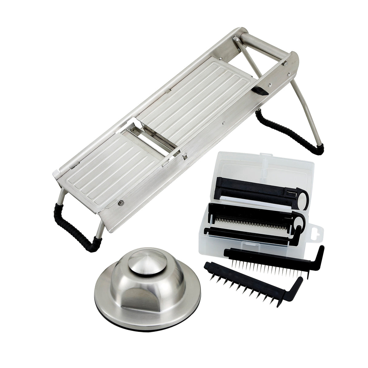 Winco MDL-15 Mandoline Slicer Set 15-1/2" x 4-15/16" Stainless Steel Frame 5 Interchangeable Blades & Handguard