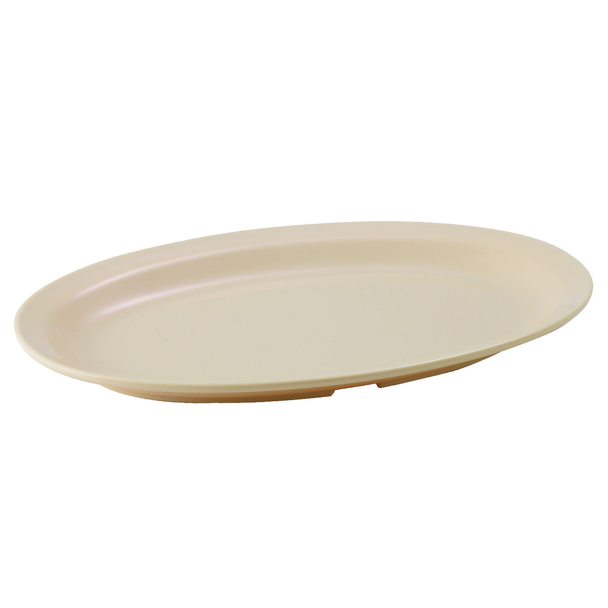 Winco MMPO-138 13" x 8-1/2" Oval Melamine Platter, Tan, Heat-Resistant 212°F, Rim, NSF - 1 Dozen