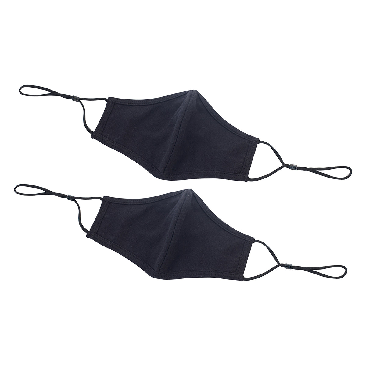 Winco MSK-2KML Face Mask, 7-1/4" x 5-1/2" 2-Ply 100% Cotton, Black, M/L, Adjustable Clip - 2/Pack
