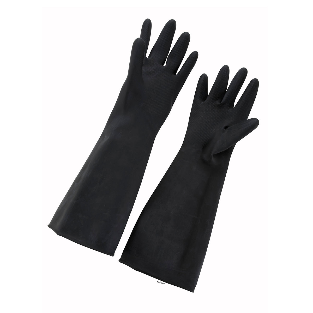 Winco NLG-1018 Large Black Natural Latex Janitorial Gloves, 18" Long, Heavy-Duty Grip - 1 Pair