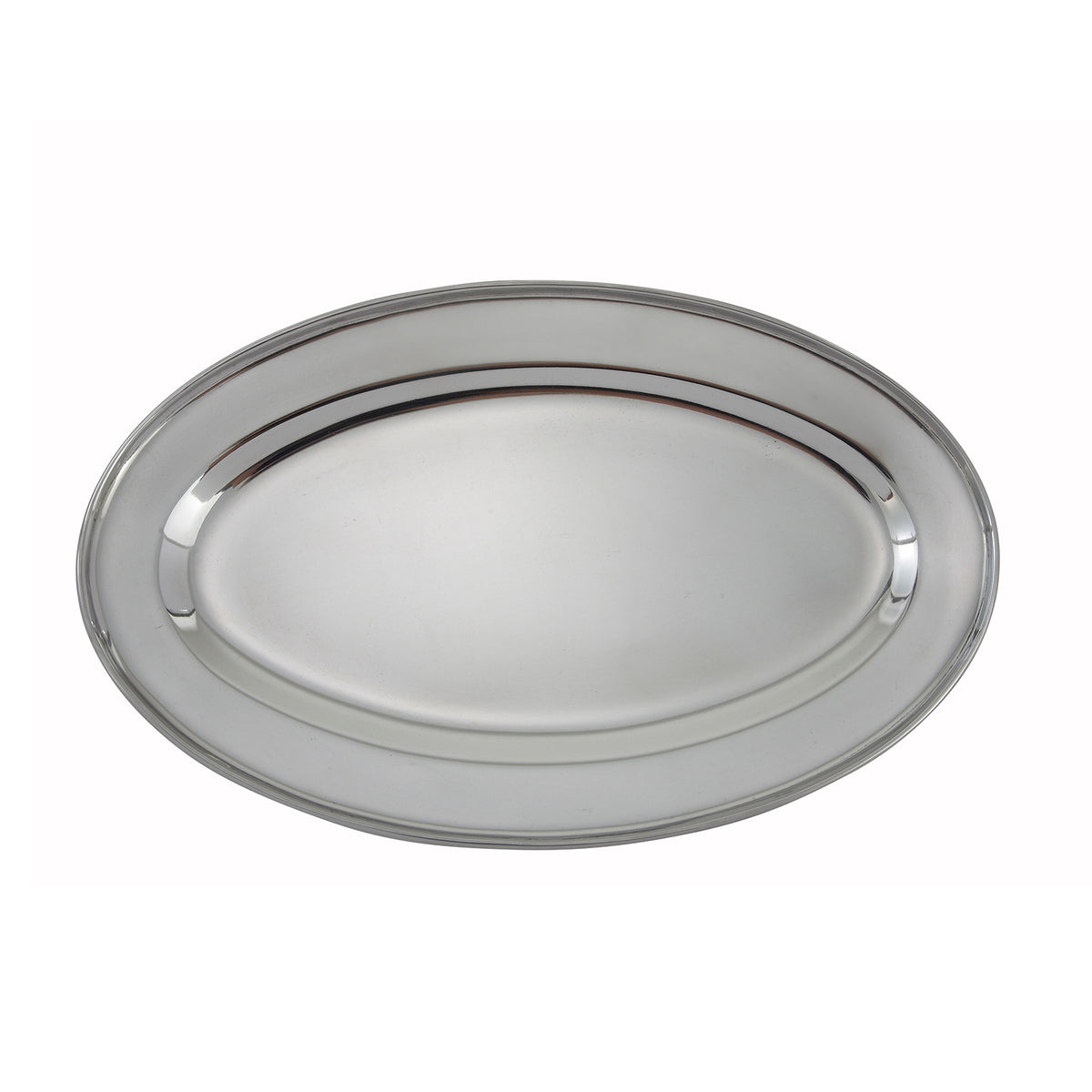 Winco OPL-14 Medium Oval Stainless Steel 14" x 8-3/4" Platter