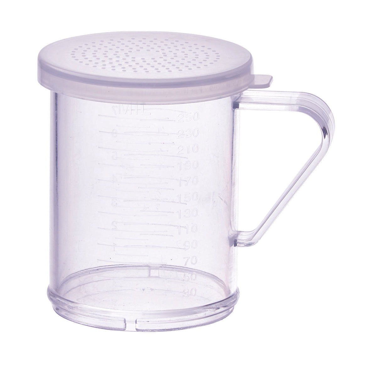 Winco PDG-10CS 10 Oz. Clear Polycarbonate Dredge with Small Hole Snap-On Lid | 10 - 11 oz