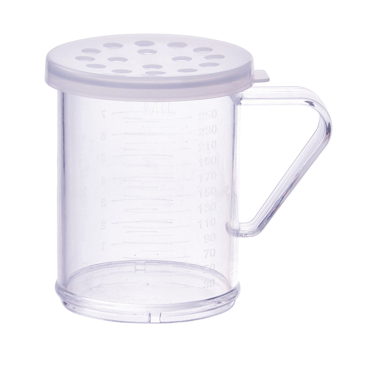 Winco PDG-10CXL 10 Oz. Clear Polycarbonate Dredge with Extra Large Hole Snap-On Lid | 10 - 11 oz