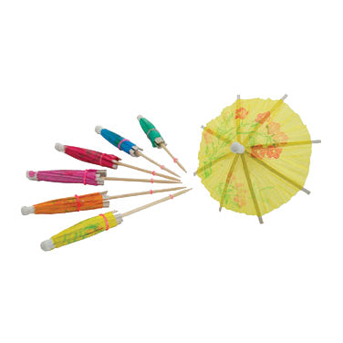 Winco PK-P4 Parasol Picks, 3-15/16"L (100Mm), Wood, With Umbrella Top - 144/Bag