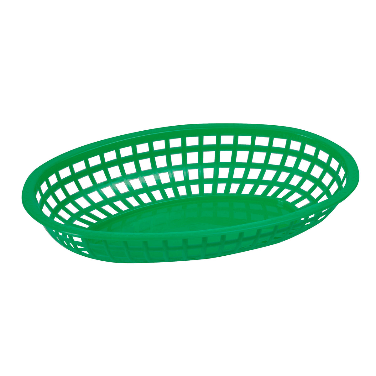 Winco POB-G Oval Food Basket 10.25" x 6.75" x 2" Green Plastic Safe to 150°F BPA-Free - 1 Dozen