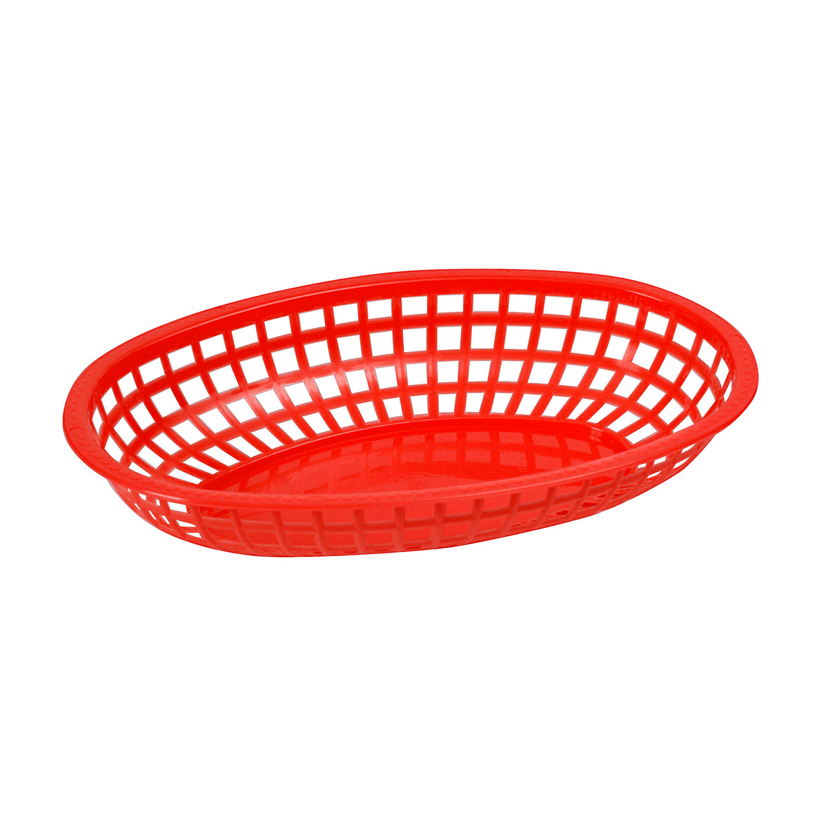 Winco POB-R Oval Basket, 10.25" x 6.75" x 2" Red Plastic, NSF, Microwave Safe, BPA-Free - 1 Dozen