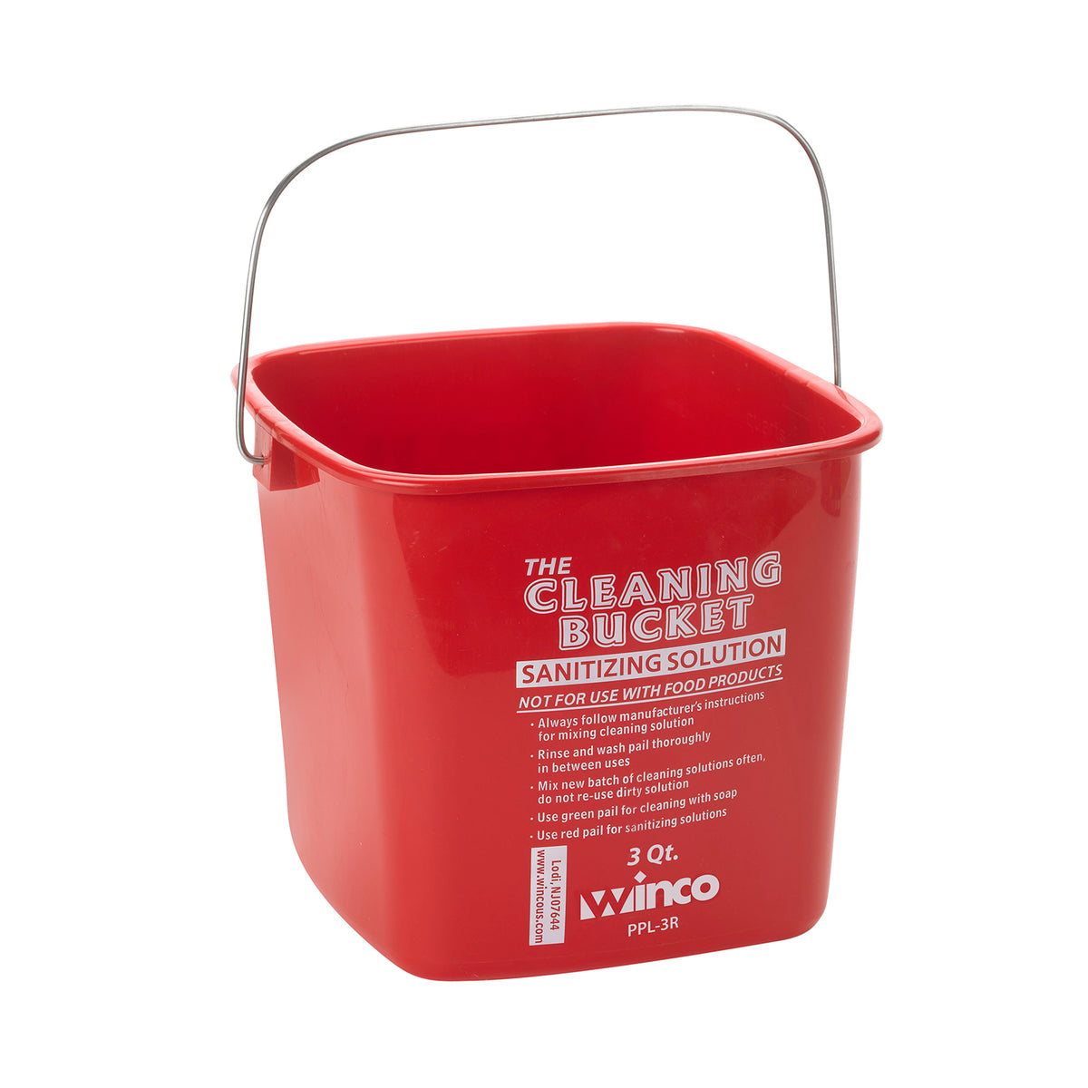 Winco PPL-3R Red Square 3 Qt. Cleaning Bucket with Handle for Sanitizing | plastic