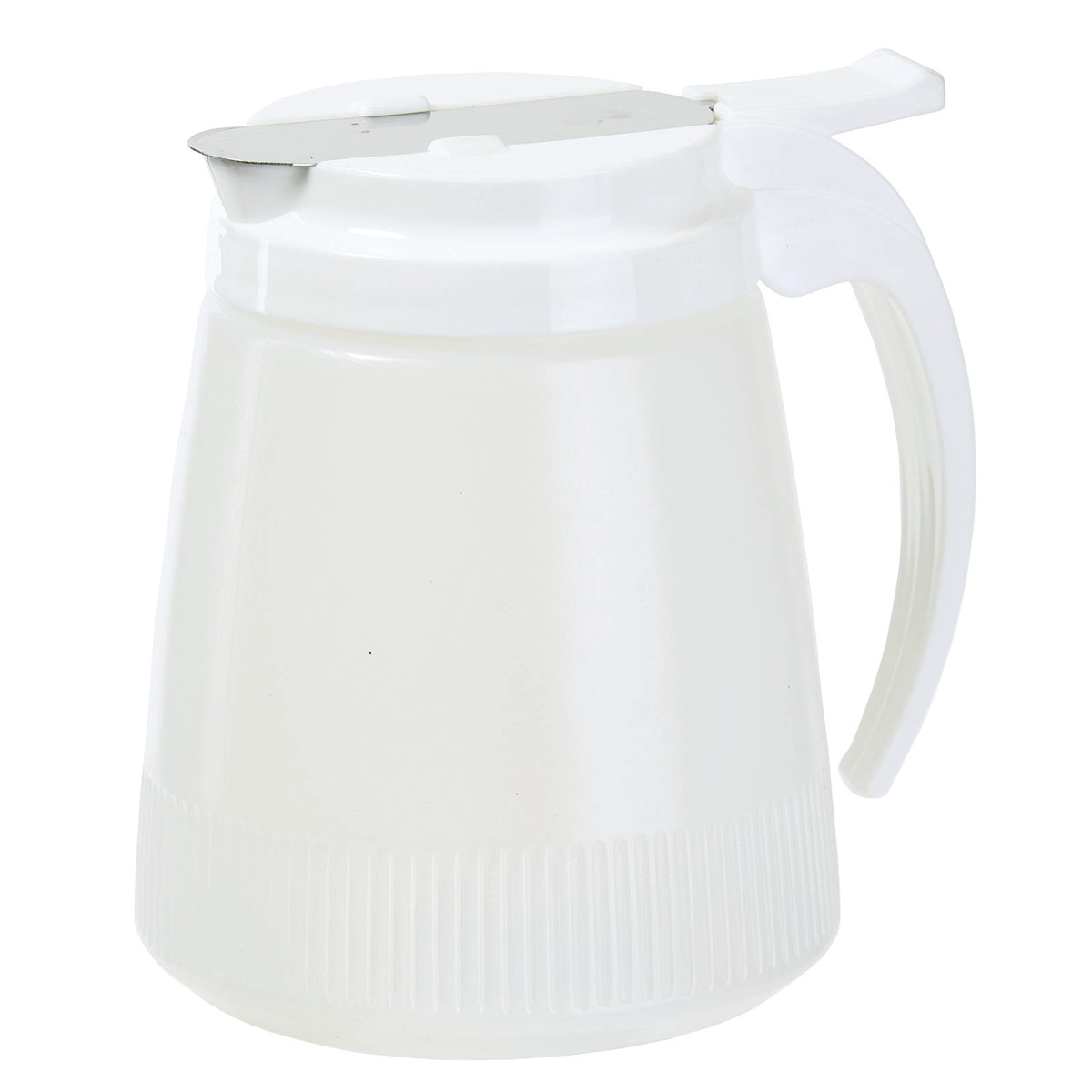 Winco PSUD-32 32 oz. Plastic Syrup Dispenser with Stainless Steel Slide Cover | 0" Wide