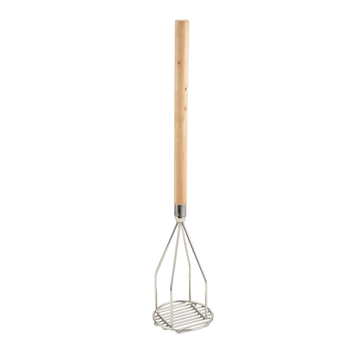 Winco PTM-24R Round Potato Masher, 5" Dia., 24-1/2" Wood Handle, Nickel Plated