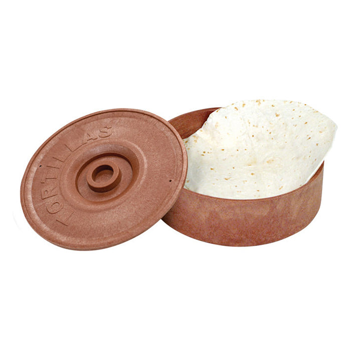 Winco PTW-8 Tortilla Warmer, 8-1/2" Dia. x 2-5/8"H, Round, with Recessed Handle, Brown | polypropylene