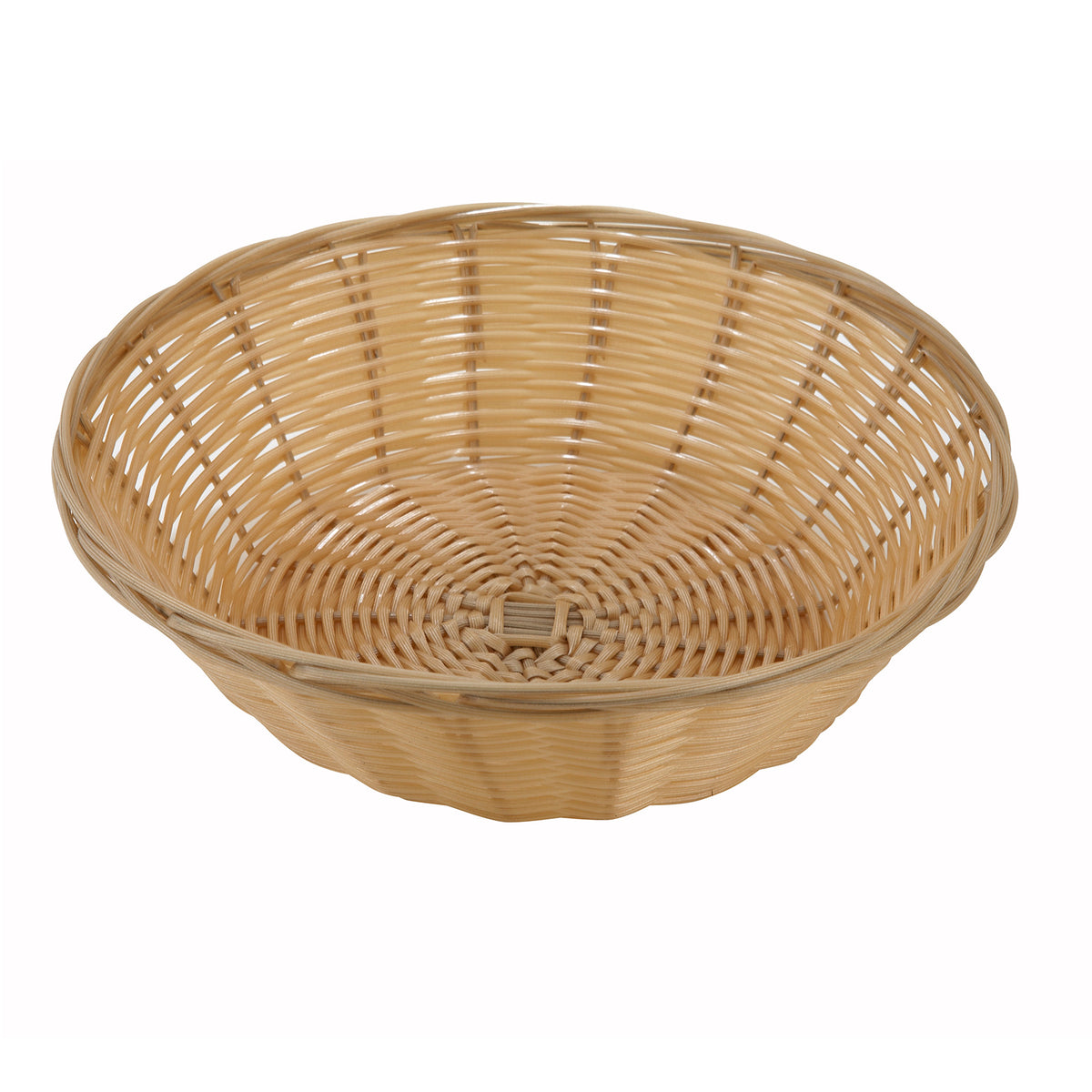 Winco PWBN-9R Round Woven Basket, 9" Dia x 2-3/4" H, Polypropylene, Tan - 1 Dozen