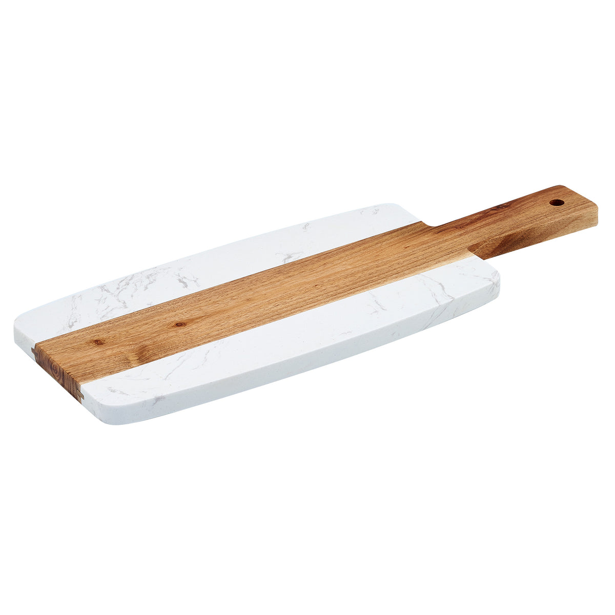 Winco SBMW-156 11 1/2" x 6" Marble and Wood Serving Board with 4.38" Handle