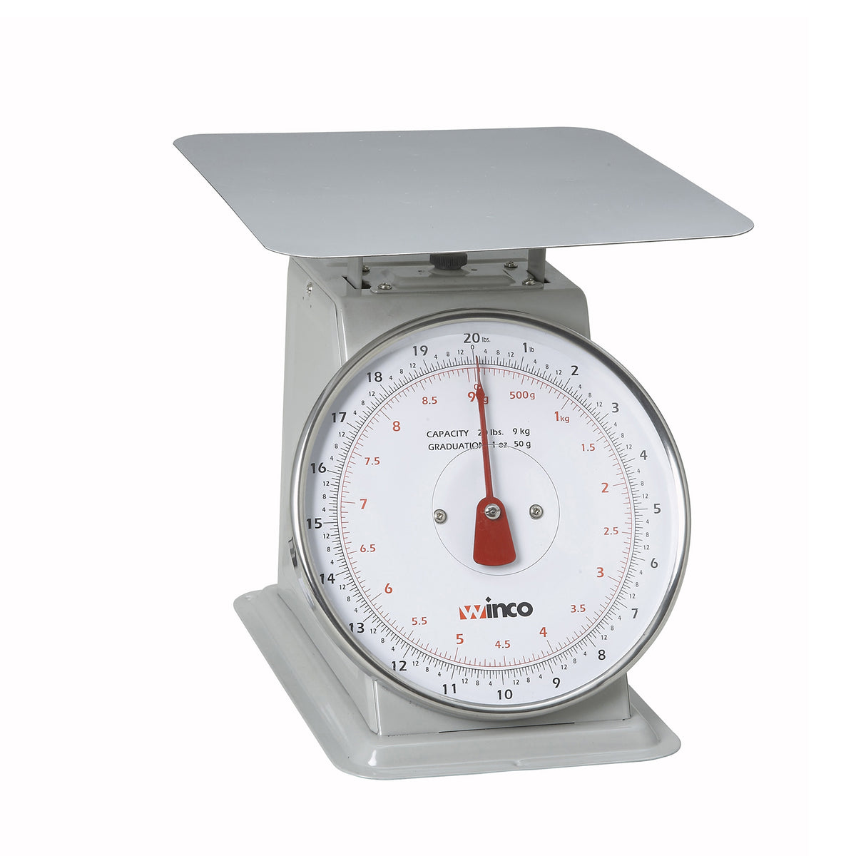 Winco SCAL-820 8" Dial 20 Lb. Portion Scale, 10-29 lb Capacity, 9-3/5" Steel Platform, Painted Enamel Steel