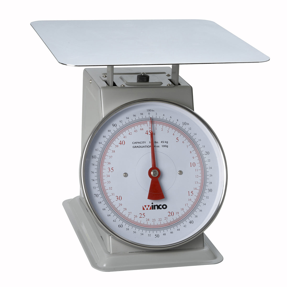 Winco SCAL-9100 9" Dial 100 lb. Portion Scale - 12-3/5" Steel, 100-250 lb Capacity, Painted Enamel Steel, Fixed Dial