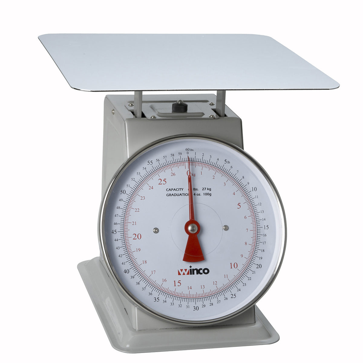 Winco SCAL-960 9" Dial 60 lb Portion Scale, 12-3/5" Painted Enamel Steel Platform, 11-12" Width, Fixed Sloped Display