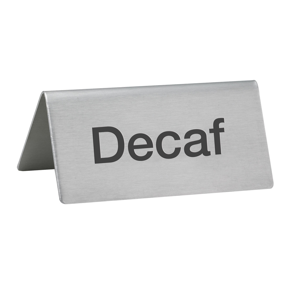 Winco SGN-102 Beverage Tent Sign, "Decaf", 3"L X 1-1/2"W 1-1/4"H, Stainless Steel | metal