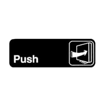 Winco SGN-301 Push Sign - White Imprint on Black , 9" x 3", w/ Symbol