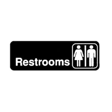 Winco SGN-313 Black and White Unisex Restrooms Sign 9" x 3" w/ Symbol
