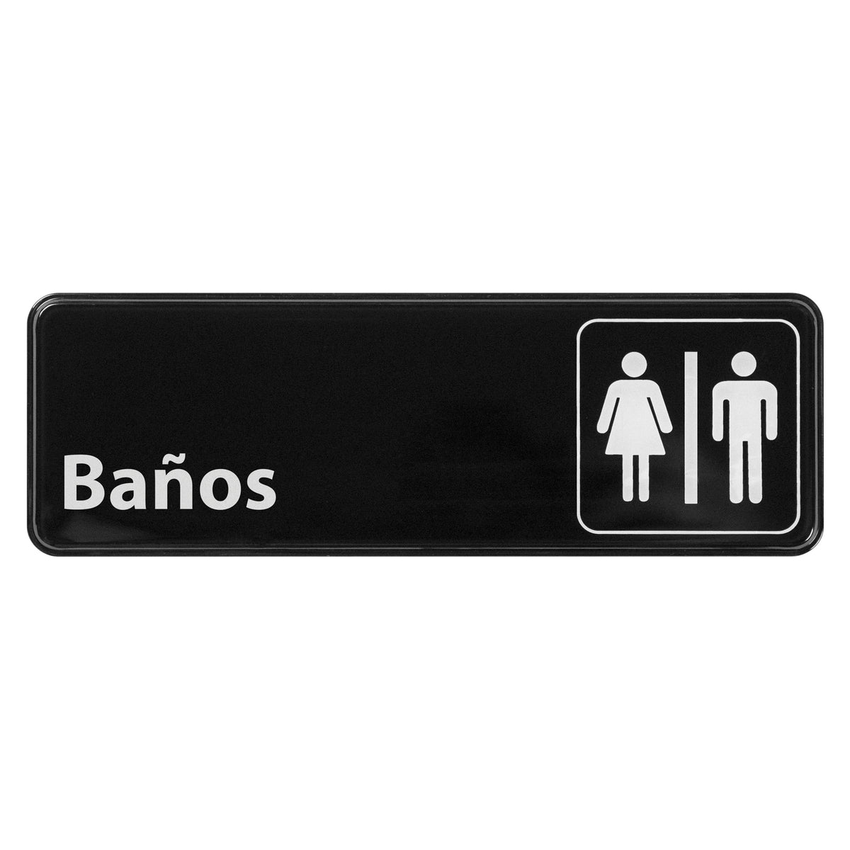Winco SGN-362 White Imprint on Black 3" x 9" Spanish Restrooms Information Sign