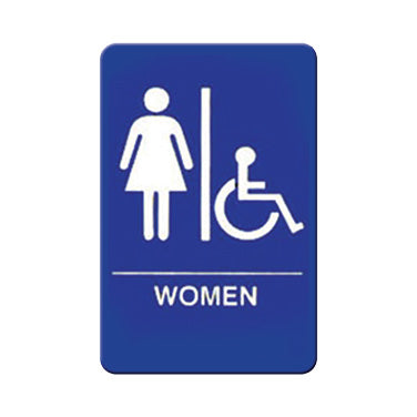Winco SGN-651B Handicap Accessible Women's Restroom Sign - Blue and White, 9" x 6"