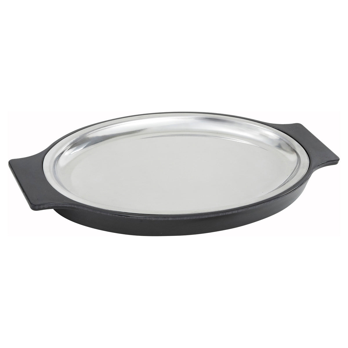 Winco SIZ-11ST Oval 11" Stainless Steel Oven-Safe Platter with Bakelite Plastic Underliner
