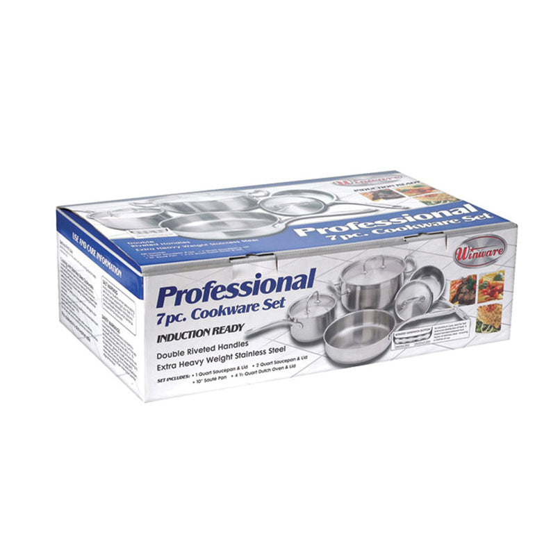 Winco SPC-7H 7-Piece Cookware Set - 1/2qt Saucepans, 5qt Dutch, 9.5" Sauté, 18/8 Aluminum Core