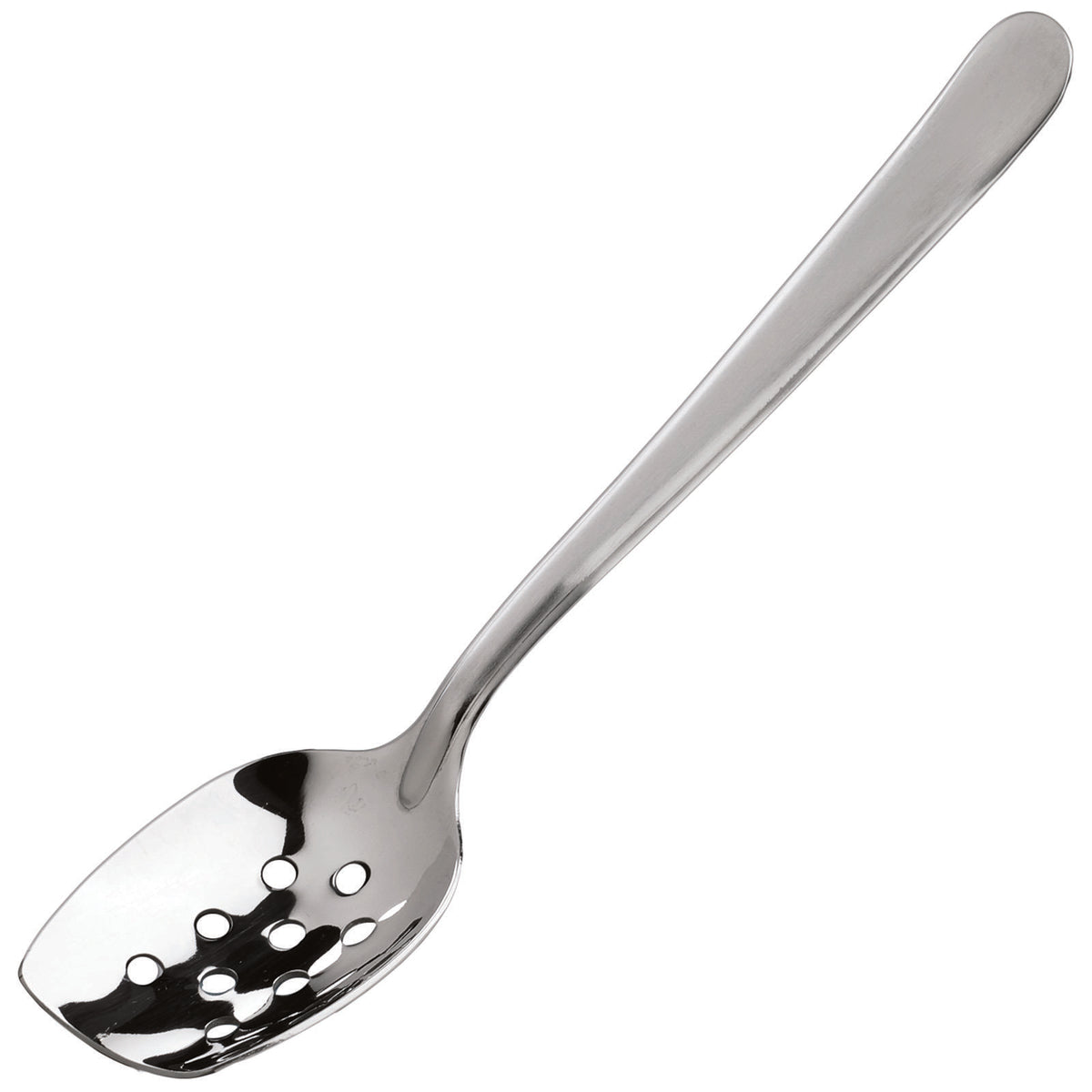 Winco SPS-P8 8" Stainless Steel Slanted Perforated Plating Spoon, Satin Finish
