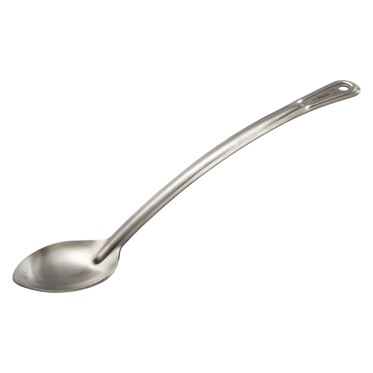 Winco SSCH-15S 15" Stainless Steel Heavy Duty Solid Basting Spoon with Curved Handle | 18/0 stainless steel