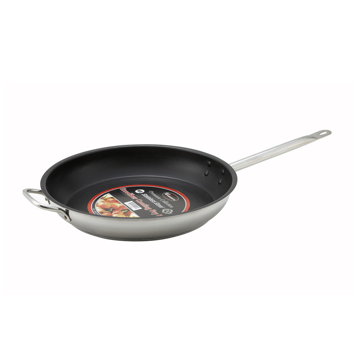 Winco SSFP-14NS 14" Non-Stick Steel Round Frying Pan with Solid Metal Handle | stainless steel, aluminum