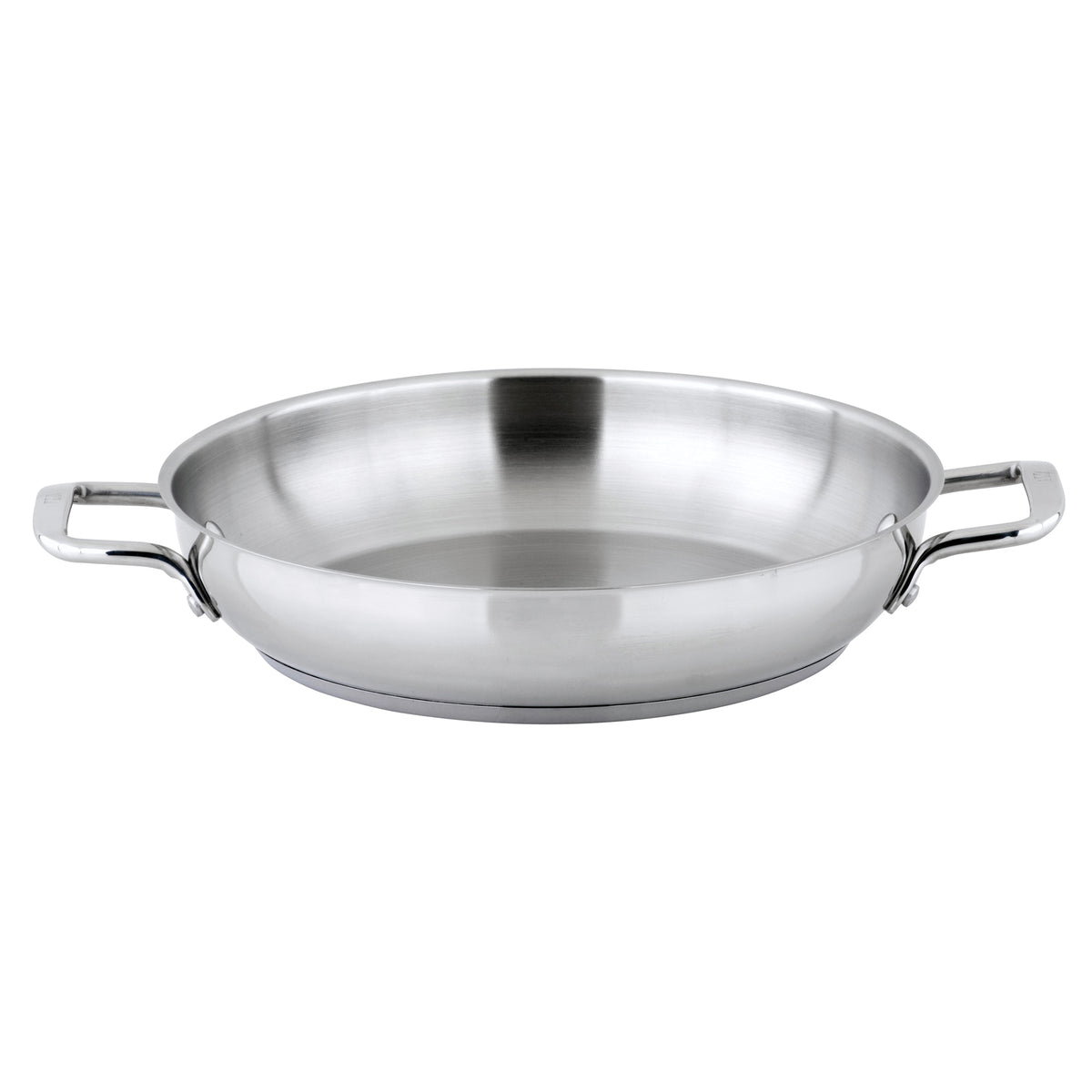 Winco SSOP-12 Round Omelet Pan, 12-1/2" x 2-1/4" with Handles - Stainless Steel | stainless steel & aluminum