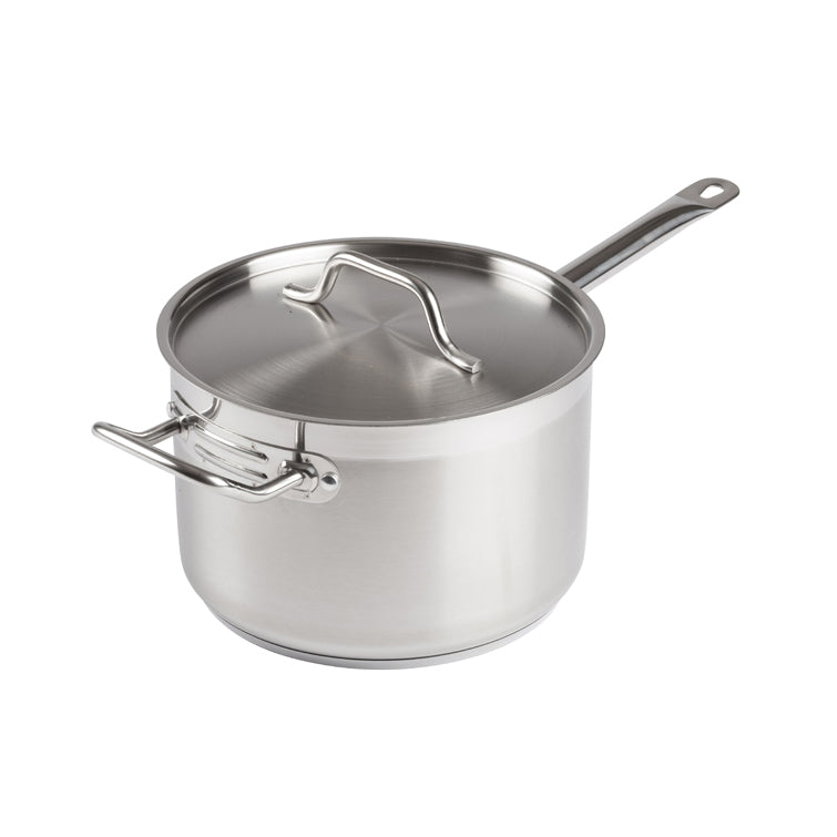 Winco SSSP-7 7-1/2 Qt. Induction-Ready Premium Stainless Steel Sauce Pan with Cover | 6 - 9 qt