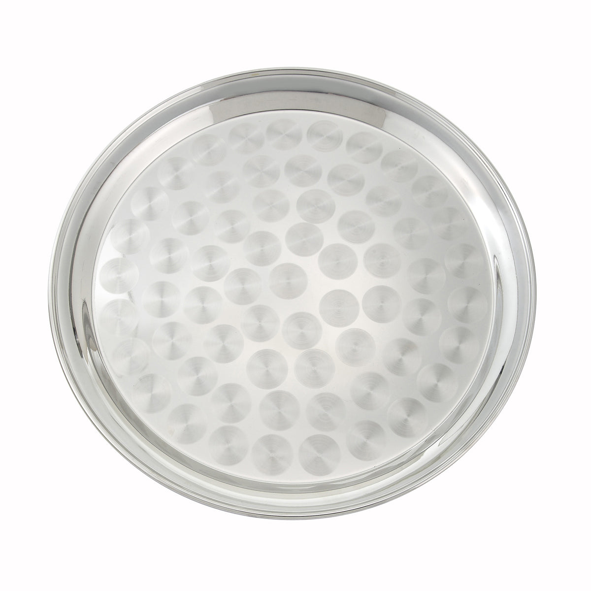 Winco STRS-12 12" Stainless Steel Round Serving Tray with Swirl Design
