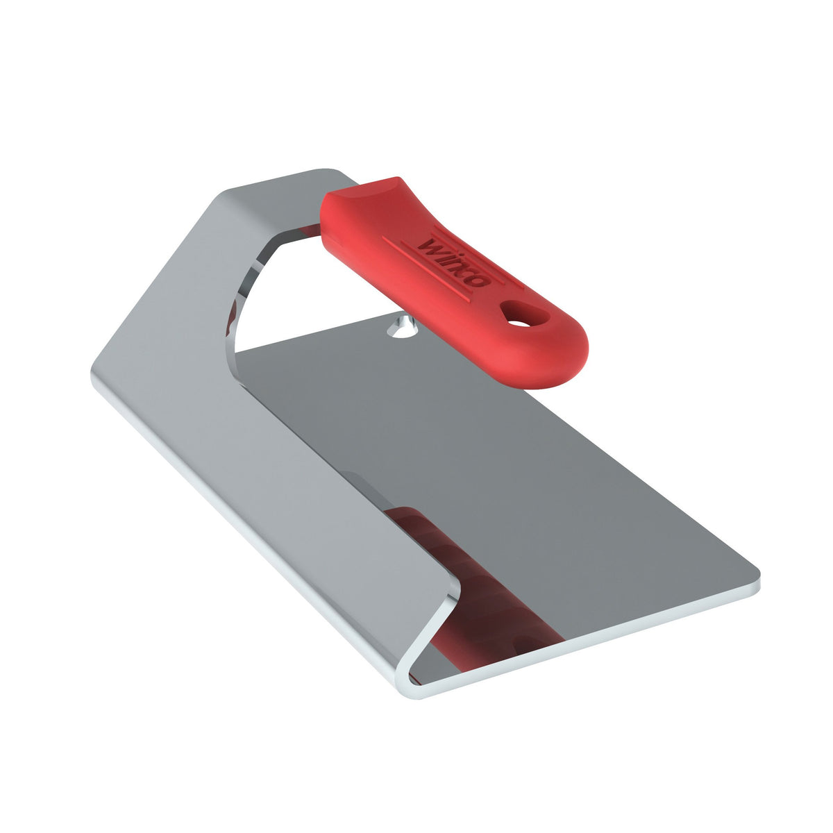 Winco SWS-74 Steak Weight, 2 lbs, 4" x 7-1/2", One Piece, Stackable, Red Silicone Handle Sleeve | stainless steel