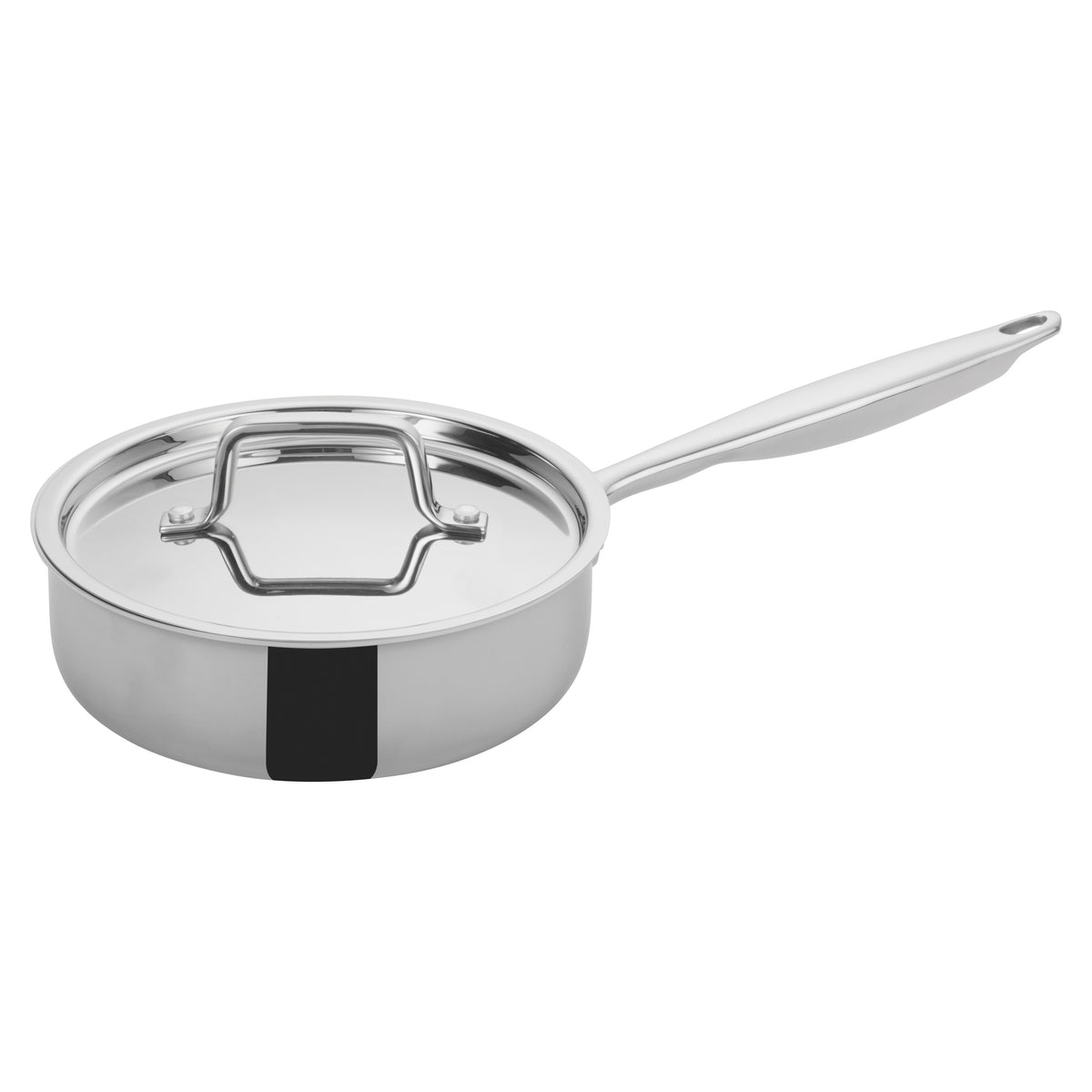 Winco TGET-2 2 Qt. Tri-Ply Induction Ready Saute Pan with Cover, Stainless Steel | stainless steel, aluminum