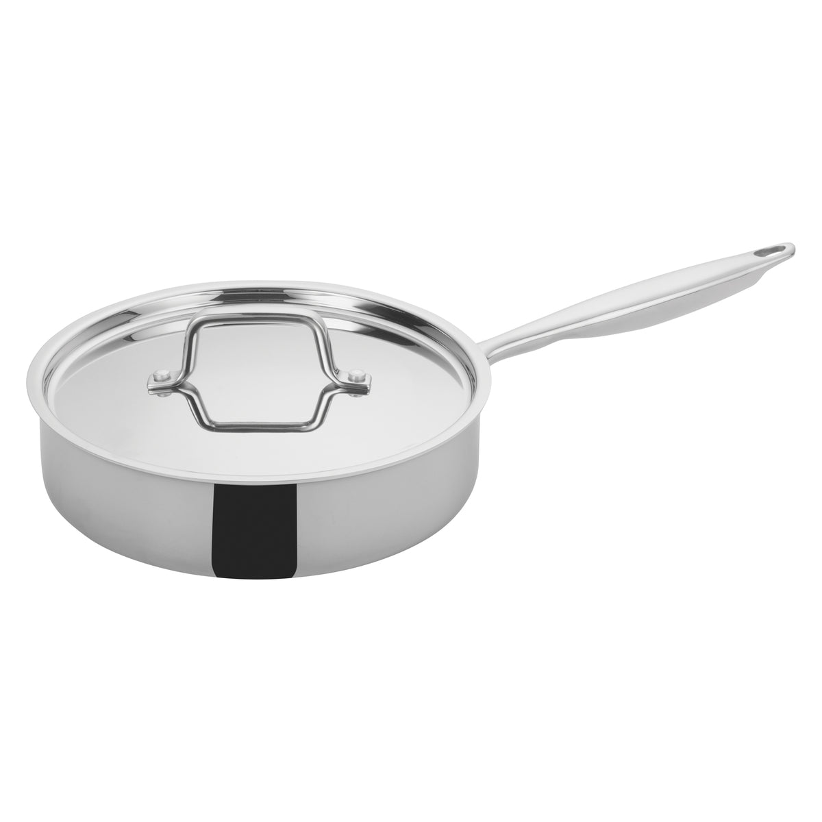 Winco TGET-3 3 Qt. Tri-Ply Induction Ready Saute Pan with Cover, Straight Sides | stainless steel, aluminum