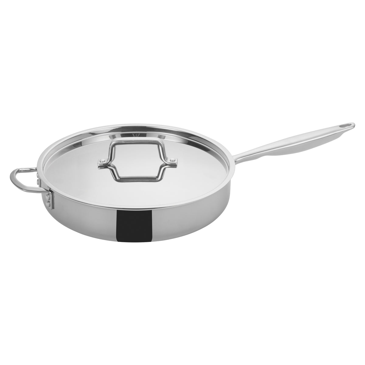 Winco TGET-6 inco TGET-6 6 Qt. Tri-Ply Induction Ready Saute Pan with Cover, Riveted Handles | stainless steel, aluminum