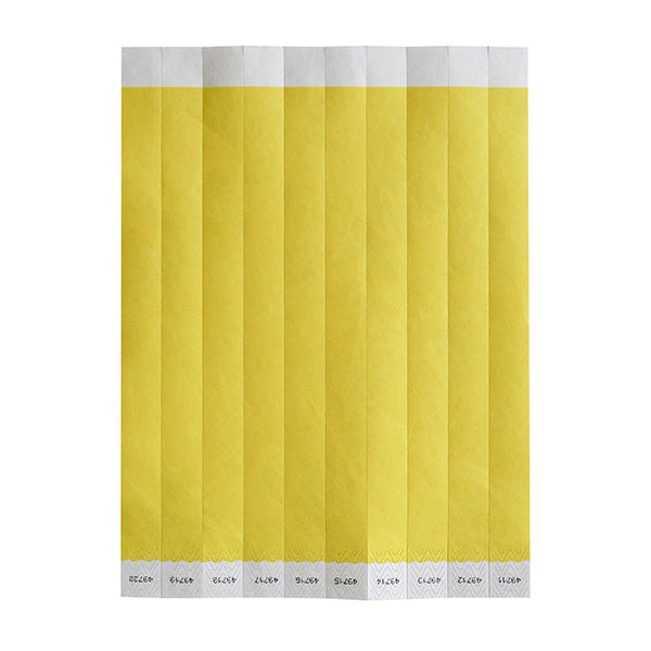 Winco WB-100Y-S Wristband, 3/4"W x 9.5"L Tyvek, Yellow Solid, Numbered, Bar Maid - 500/Pack
