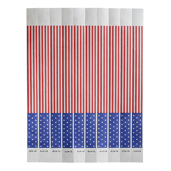 Winco WB-FLAG Bar Maid Wristbands, 3/4"W x 9.5"L Tyvek, Numbered American Flag, 500/Pack