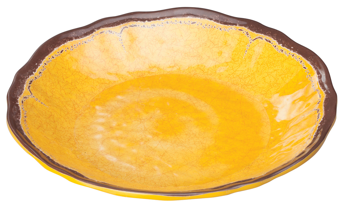 Winco WDM001-605 9-5/8" Yellow Round Deep Melamine Plate, Hammered Finish, Break-Resistant, 24/Case