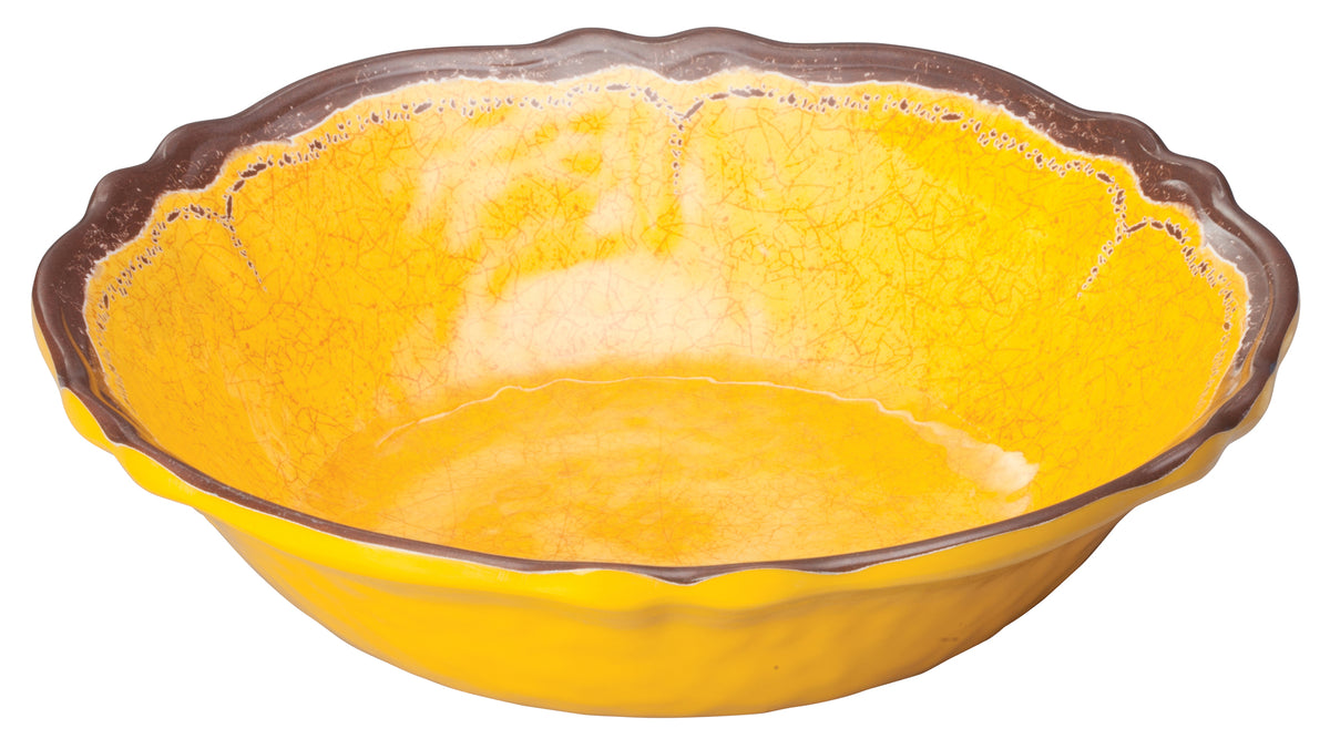 Winco WDM001-607 13-3/4" Round Melamine Bowl, 3 Qt, Yellow Hammered Ardesia Finish - 12/Case