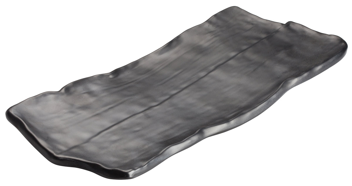 Winco WDM019-303 Rectangular Melamine Platter 14-1/2" x 6-3/8" Black, NSF, Dishwasher-Safe - 12/Case