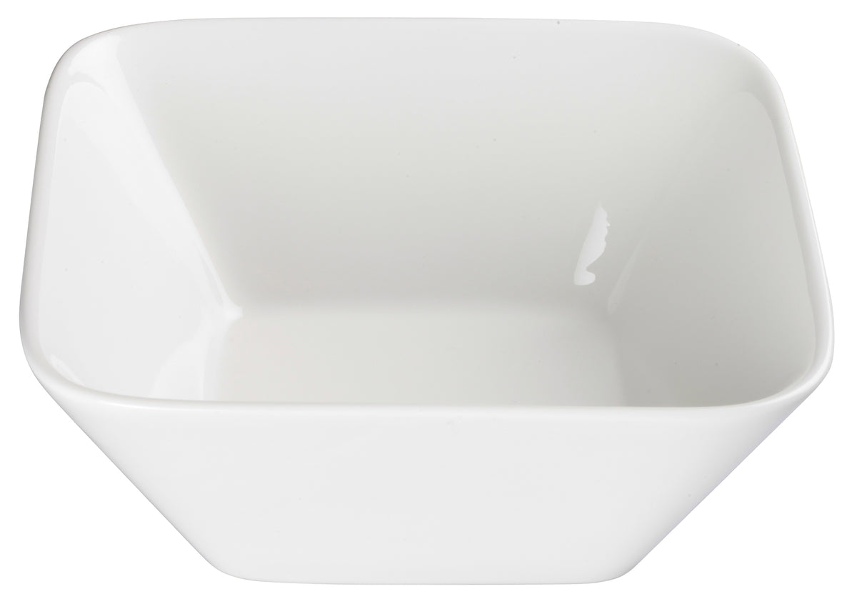 Winco WDP008-104 1.5 Qt (48 oz) Square Porcelain Bowl, 7-5/8" White Laurels Finish - 12/Case