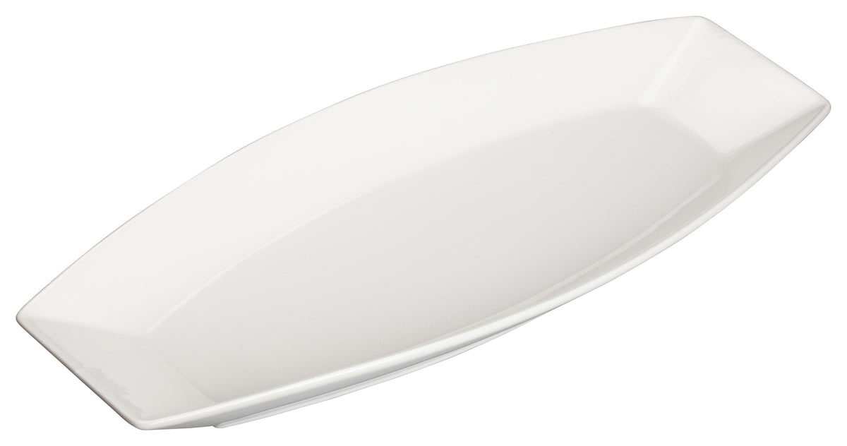 Winco WDP017-110 Loures Ardesia Oblong Porcelain Plate, 15-1/4" x 6-1/2", Bright White - 12/Case