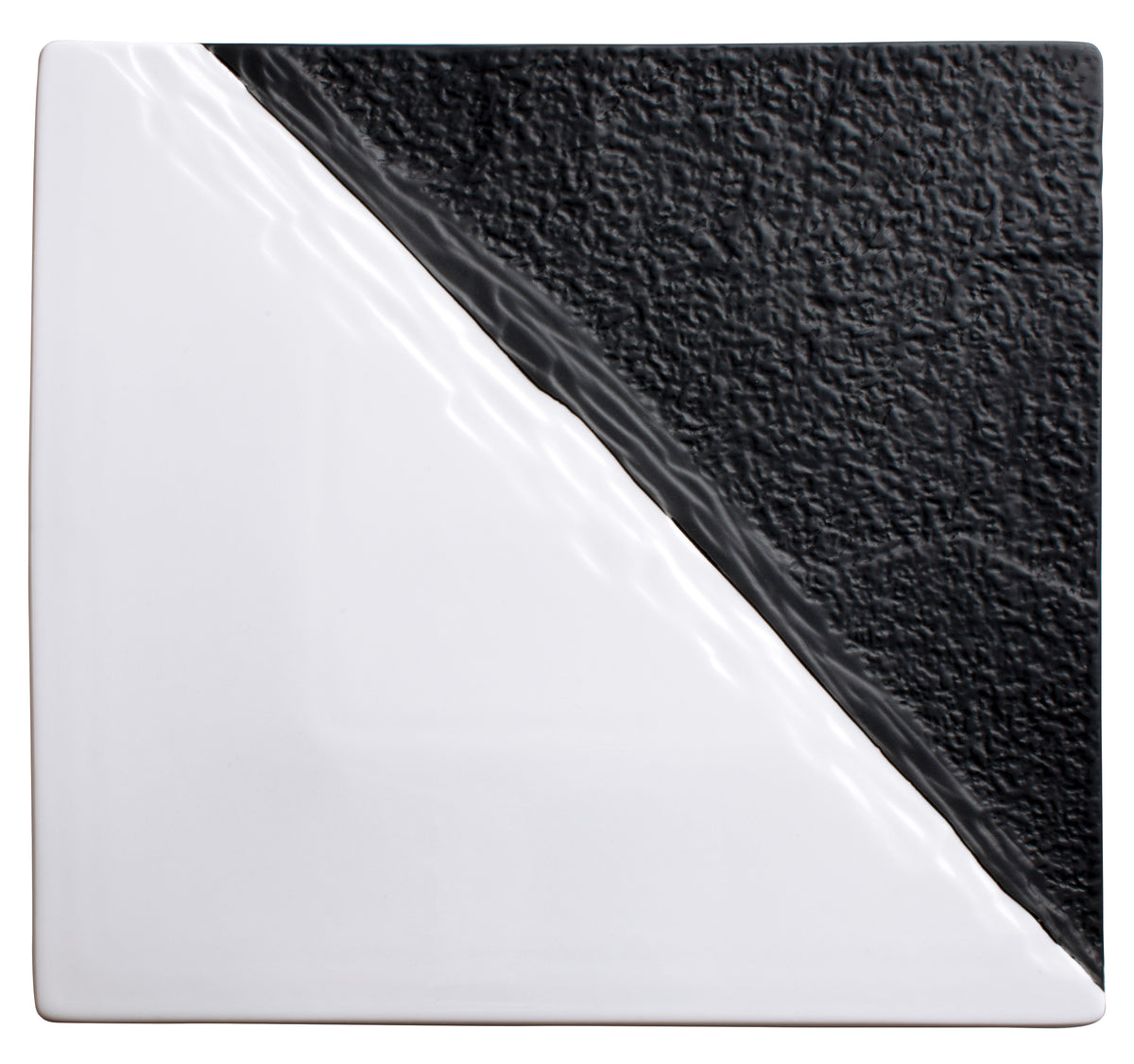 Winco WDP023-204 Visca 11" Square Porcelain Platter, Dual Texture, Black & White Finish - 2/Pack