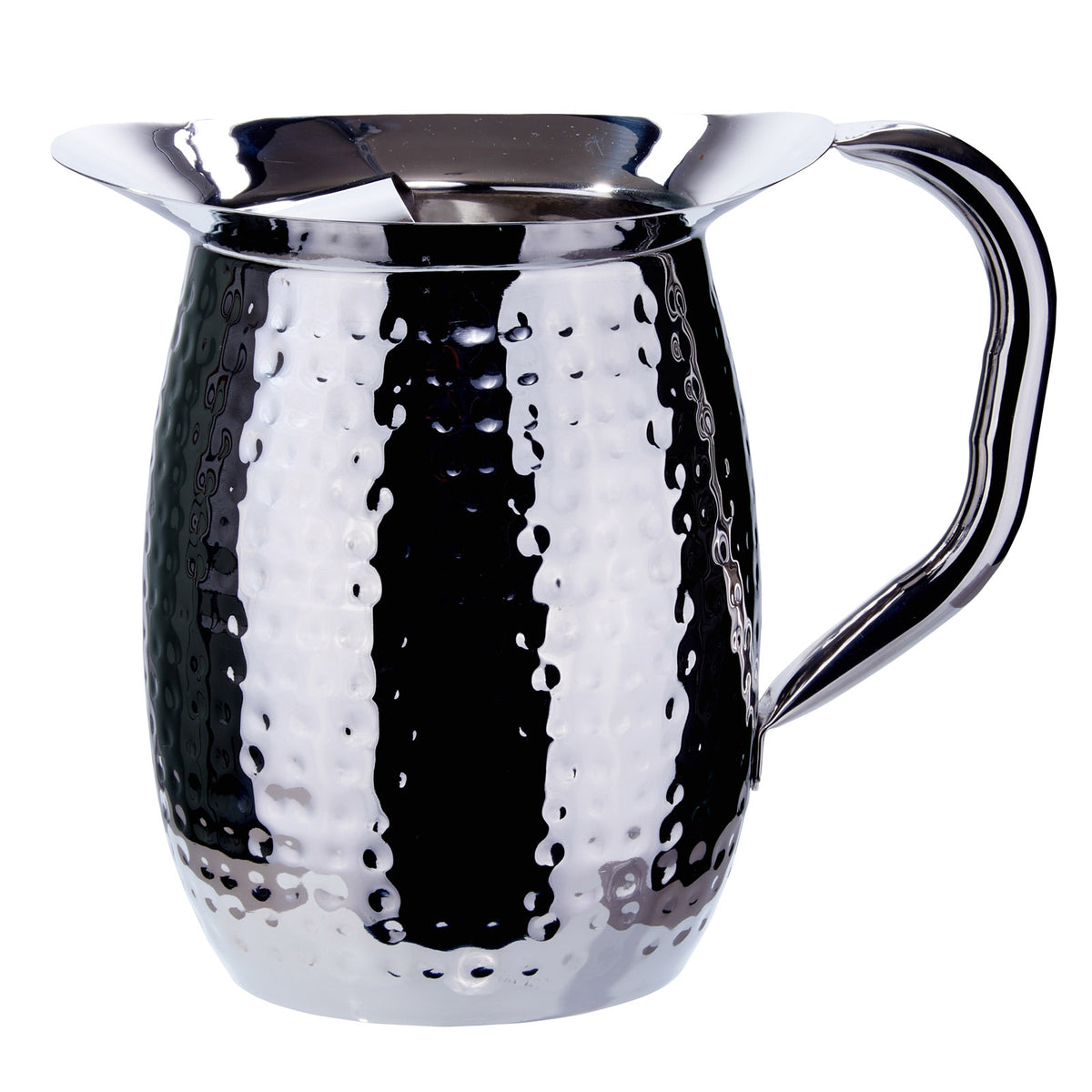 Winco WPB-3CH 96 oz. Stainless Steel Bell Pitcher with Ice Guard, Hammered / Mirror Finish | 96 - 128 oz