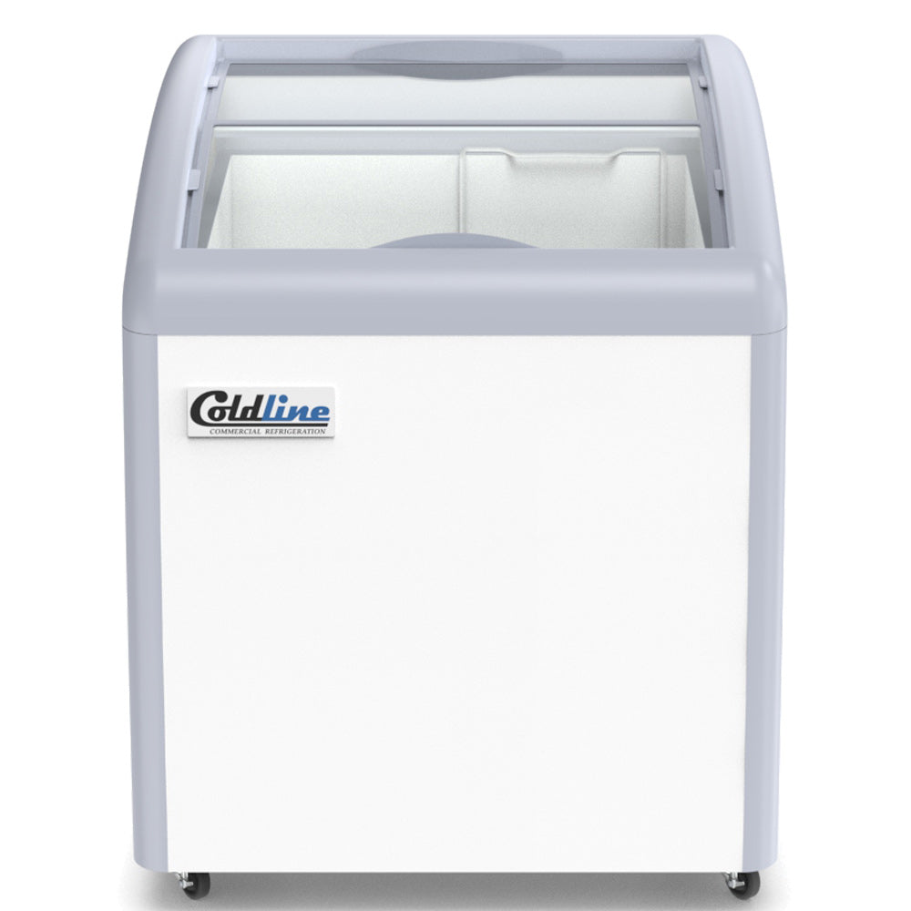 Coldline XS160 curved glass top ice cream display freezer, front view
