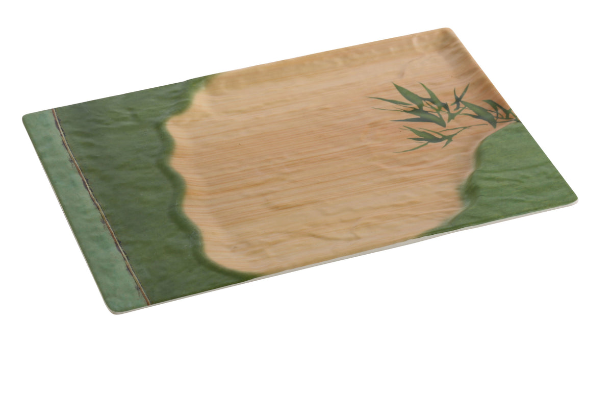 Yanco BA-212 Bamboo Style Rectangular Plate, 12" x 7-1/2", Melamine, Dishwasher Safe - Case of 12