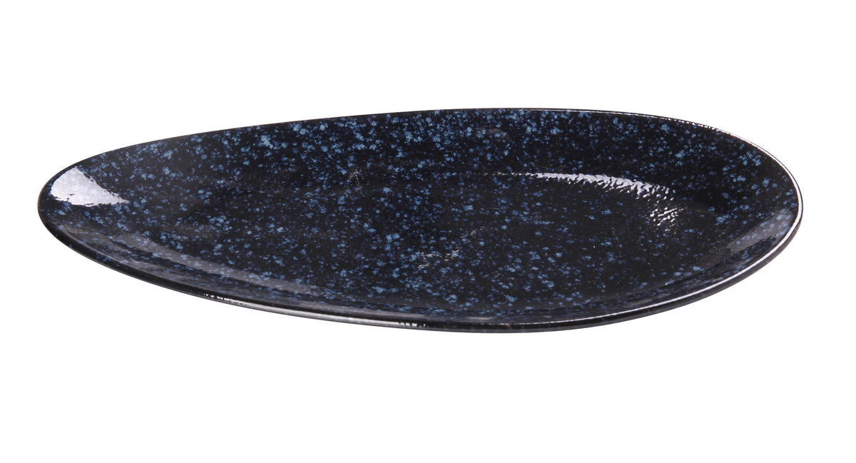 Yanco BL-314 Blue Leaf Porcelain Plate, 14-1/4" W x 8-1/2" D x 1" H, Dishwasher Safe - Case of 12