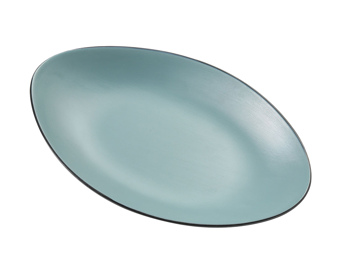 Yanco BM-209TL Oval Melamine Plate, 9.63" Wide x 6" High, Gray & Teal, 8-9" Diameter - Case of 24