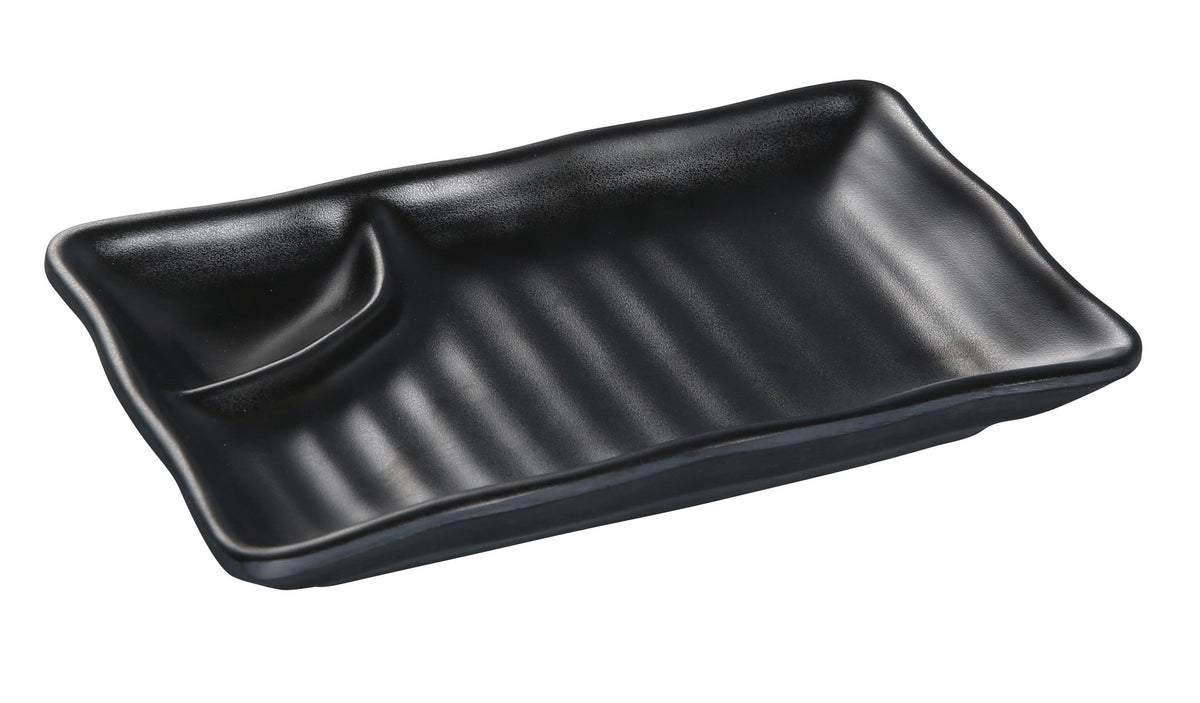 Yanco BP-4010 Black Melamine Plate, 10" X 5-1/2", With Sauce Compartment, Matting - Case of 24